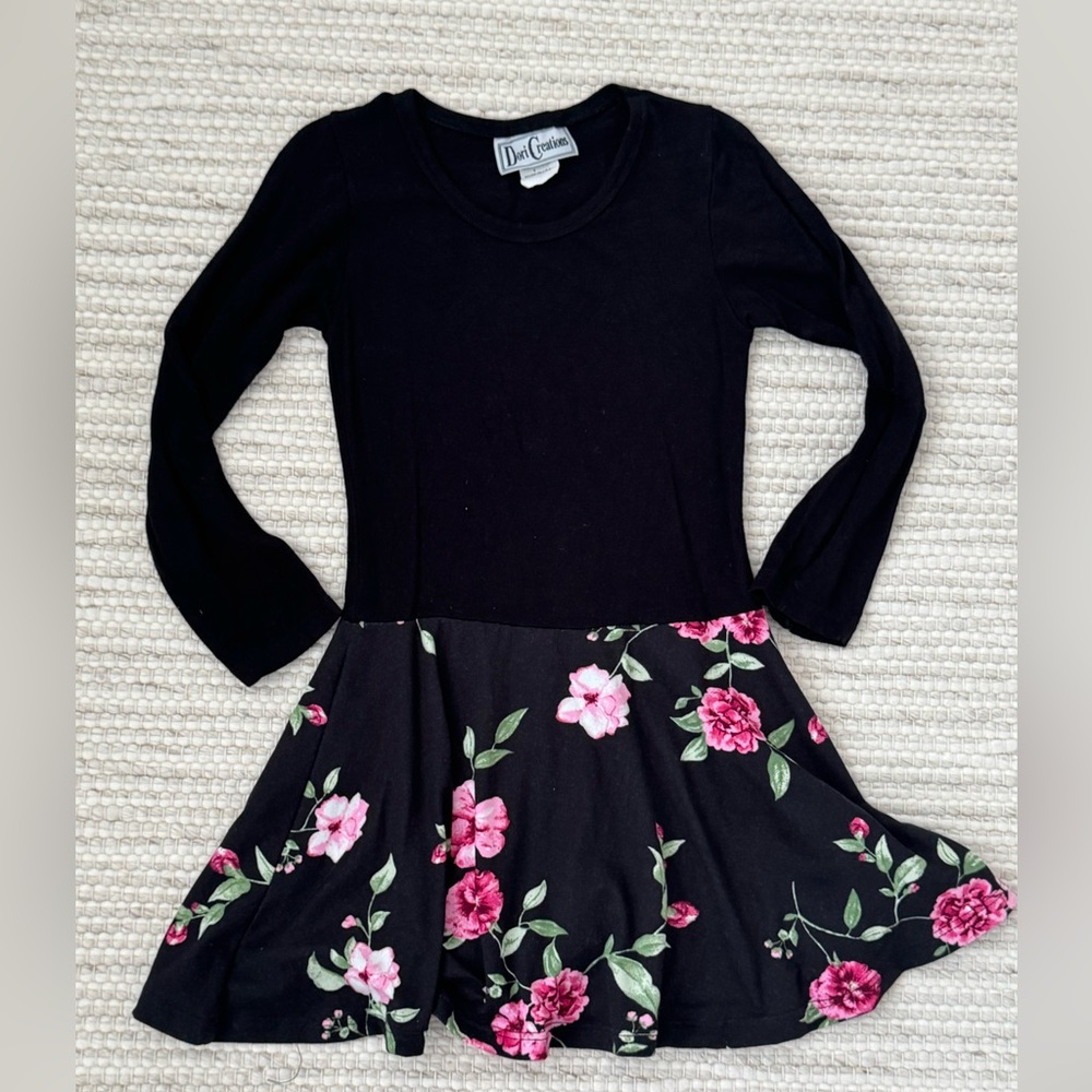 DORI CREATIONS Girls Black Floral Dress - Size 6 years